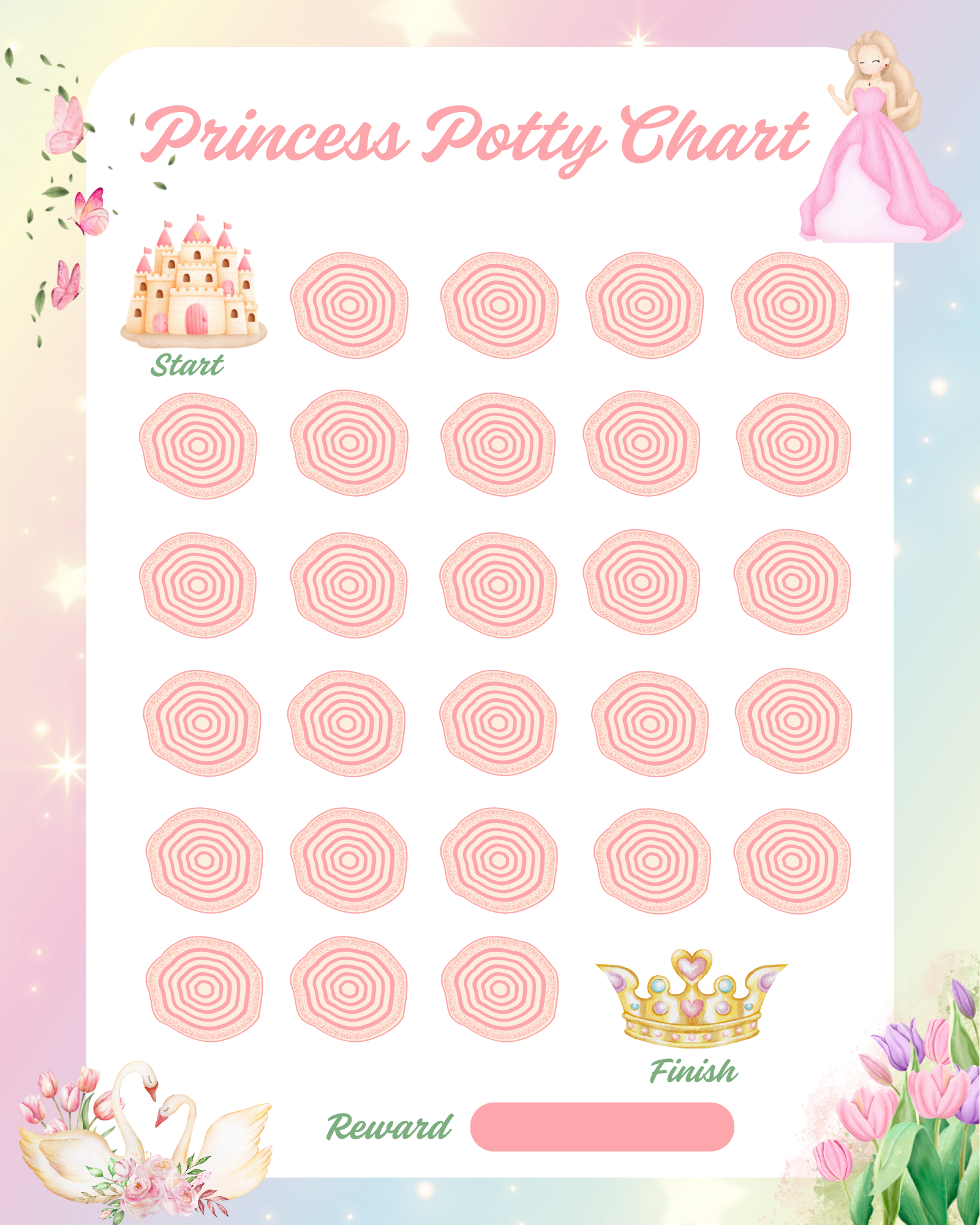 Princess Potty Training Chart — Reward Sticker Progress Tracker, Reusable