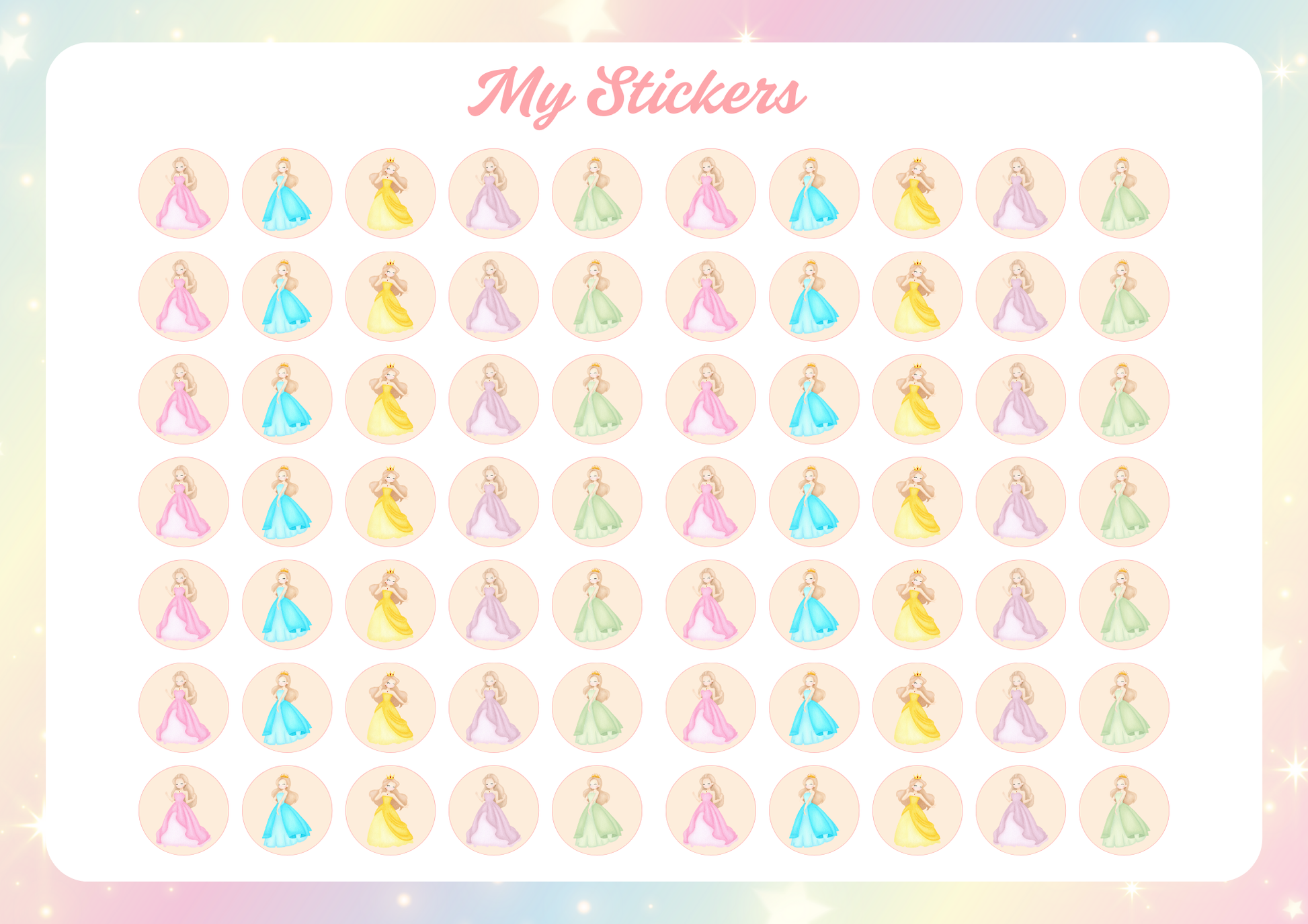 Princess Chore Chart - Weekly Reward & Task Organizer Sticker Set