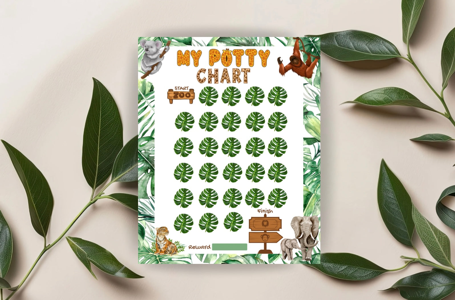 Jungle Zoo Animals Potty Training Chart