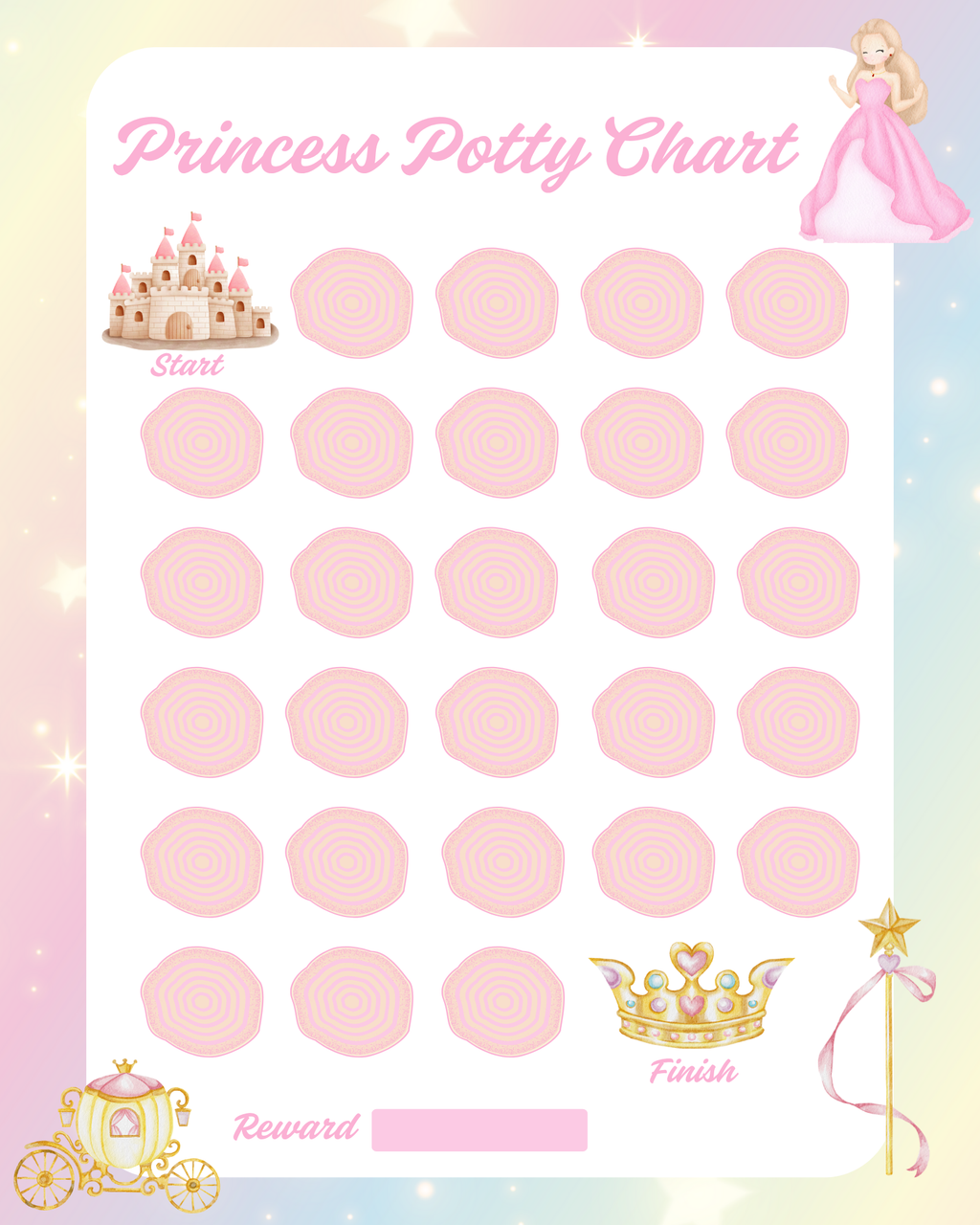 Princess Potty Training Chart — Reward Sticker Progress Tracker, Reusable