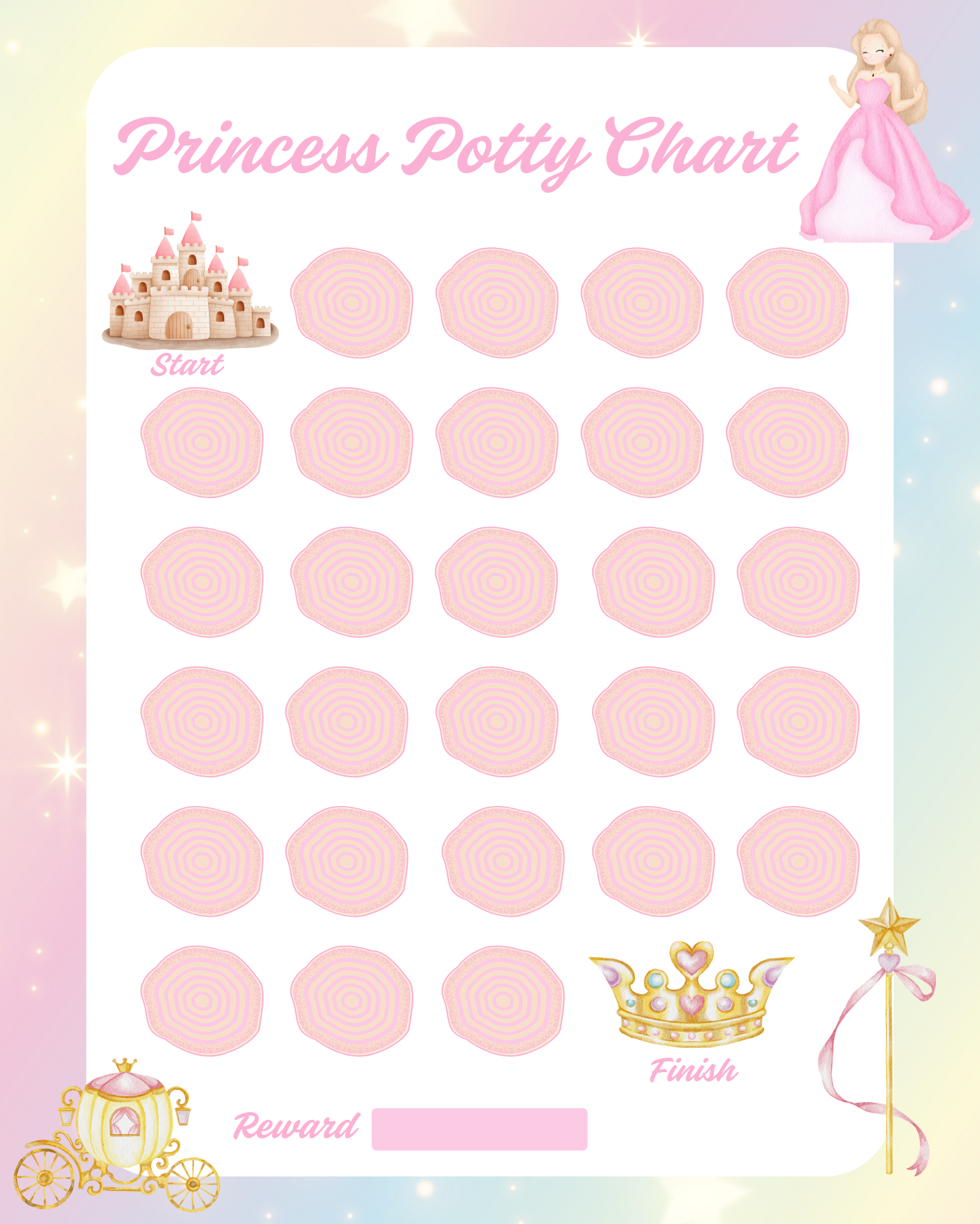 Princess Potty Training Chart — Reward Sticker Progress Tracker, Reusable