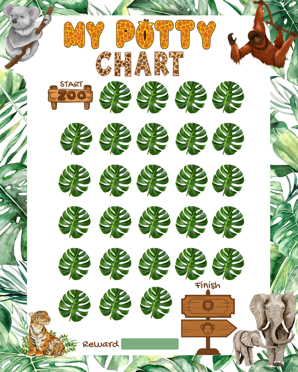 Jungle Zoo Animals Potty Training Chart