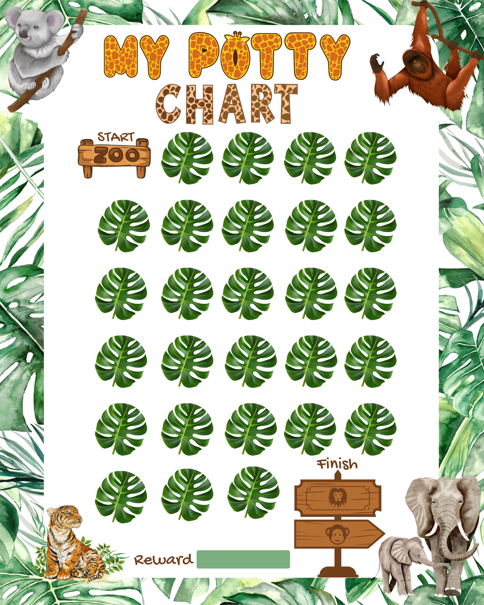 Jungle Zoo Animals Potty Training Chart