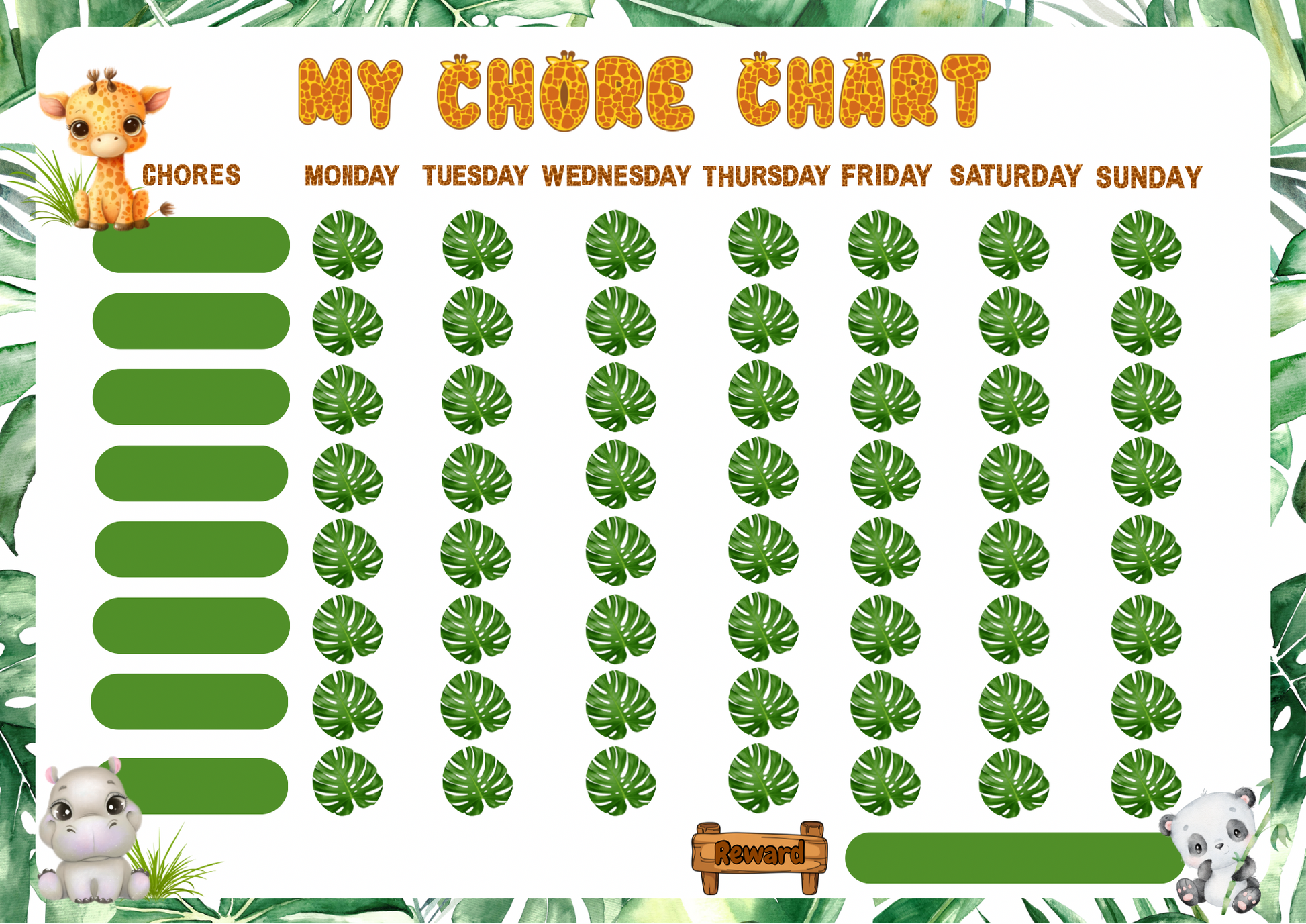 Jungle Zoo Animal Chore Chart - Weekly Reward & Task Organizer Sticker Set