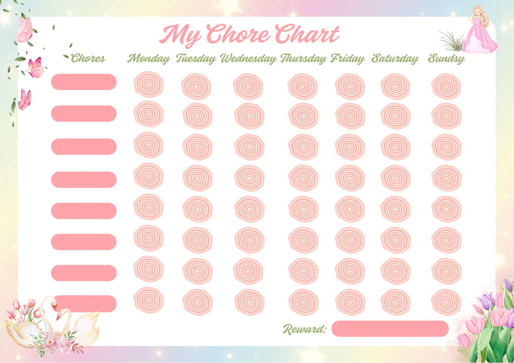 Princess Chore Chart - Weekly Reward & Task Organizer Sticker Set