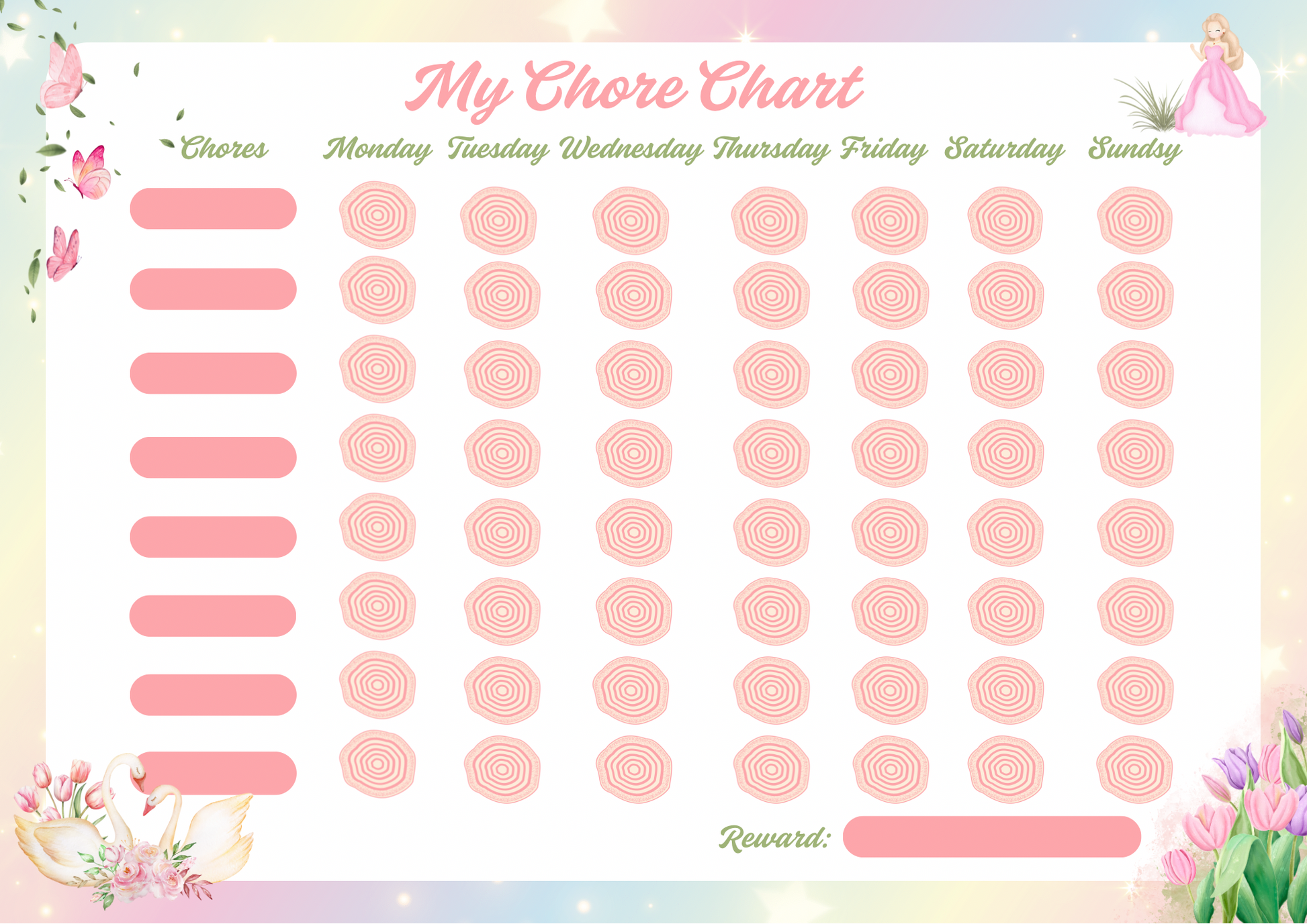 Princess Chore Chart - Weekly Reward & Task Organizer Sticker Set