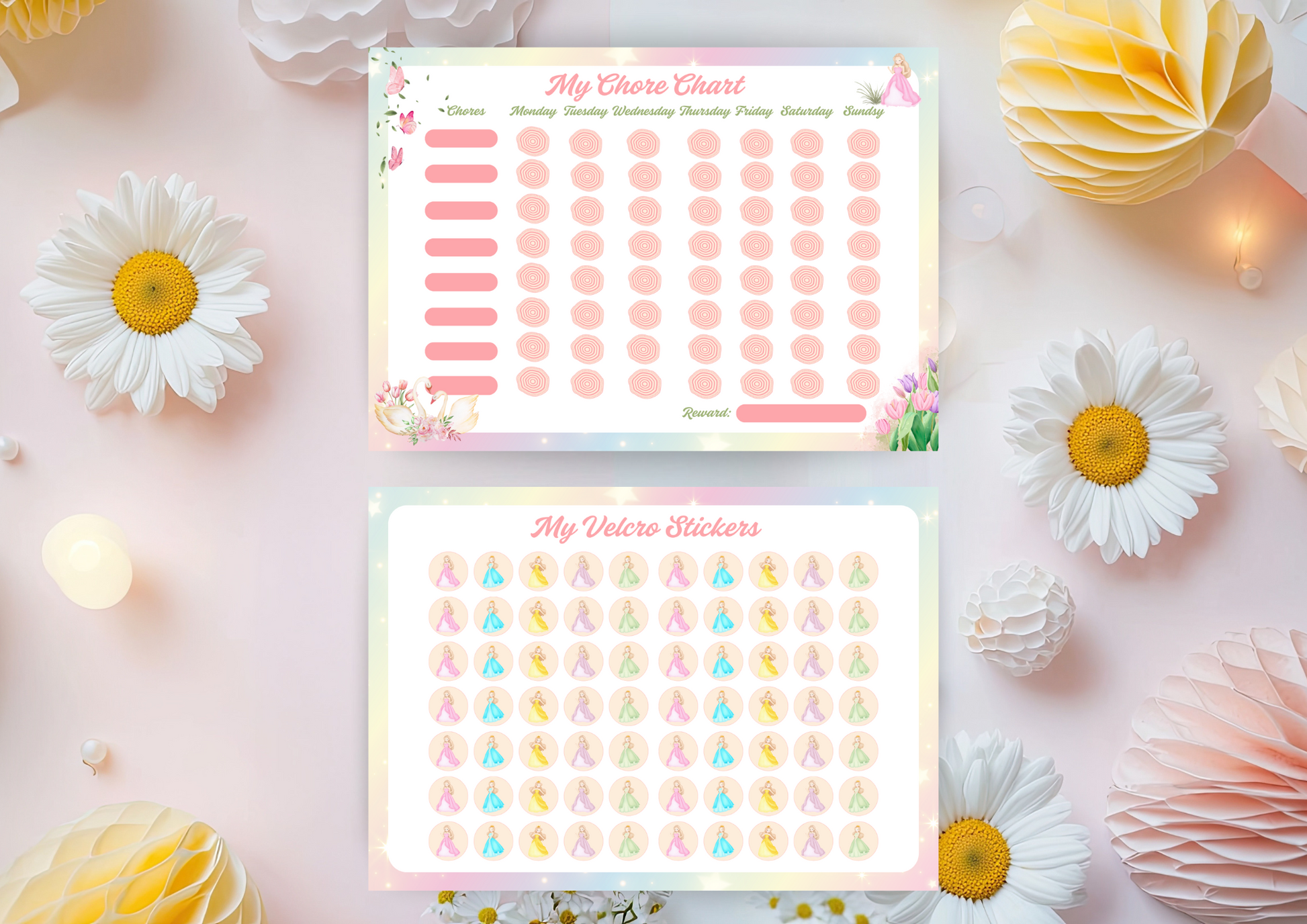 Princess Chore Chart - Weekly Reward & Task Organizer Sticker Set