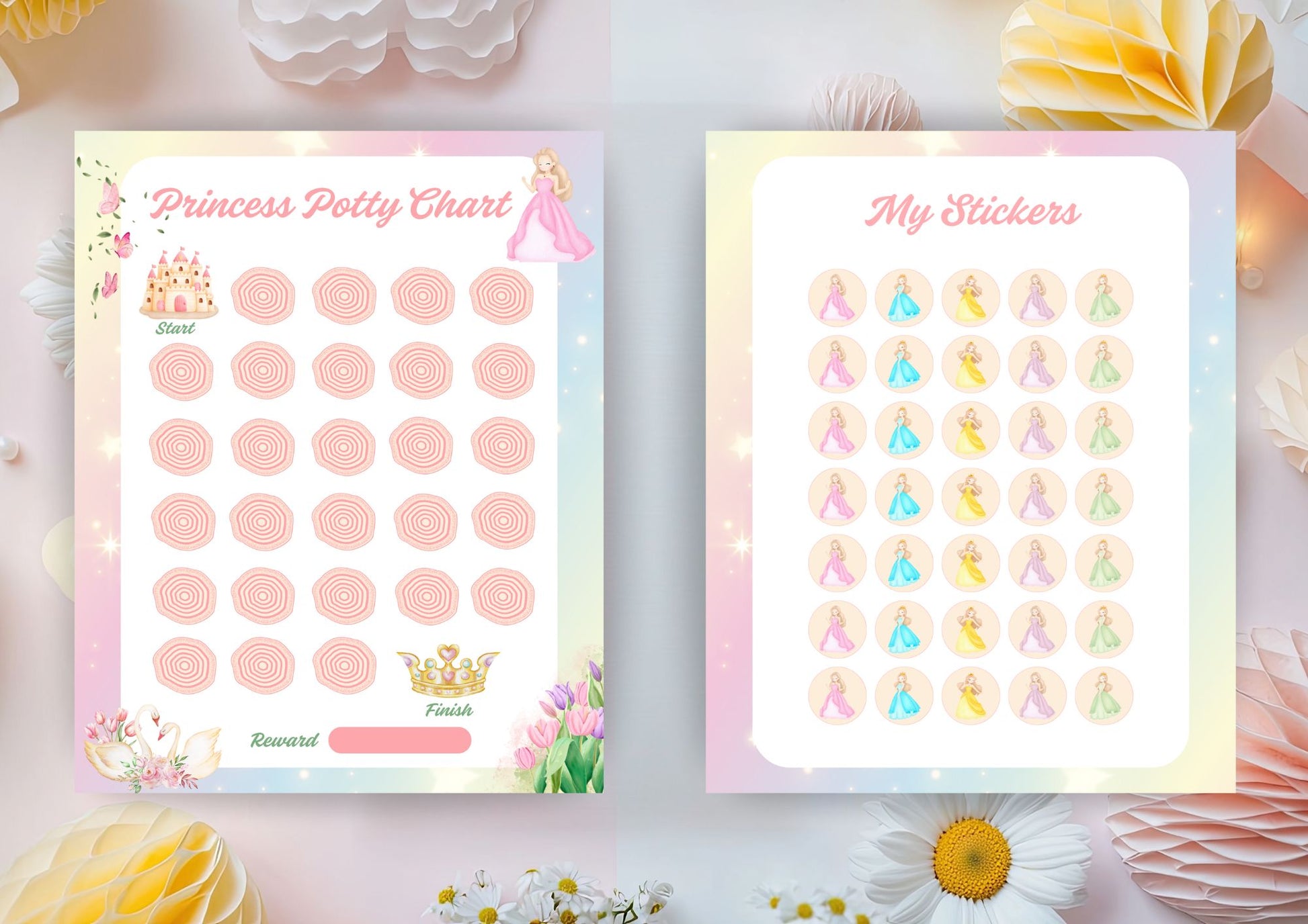 Princess Potty Training Chart — Reward Sticker Progress Tracker, Reusable